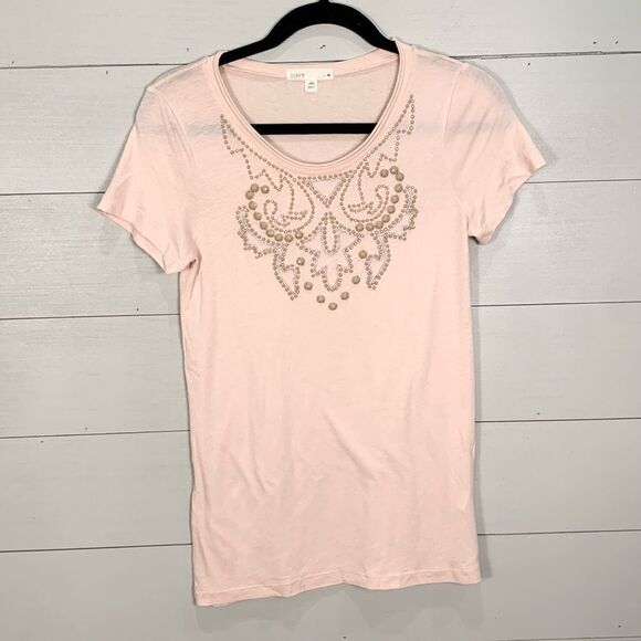 J crew light, pink beaded feminine T-shirt, cotton women’s size small - Picture 1 of 6